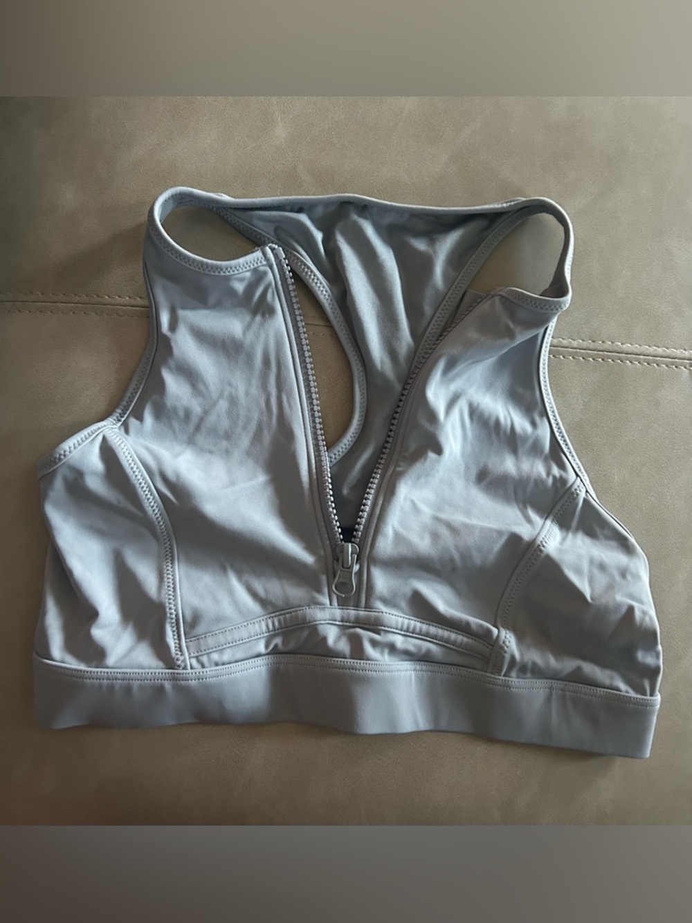 Fabletics Light Gray High-Neck Zip Front Bikini Top